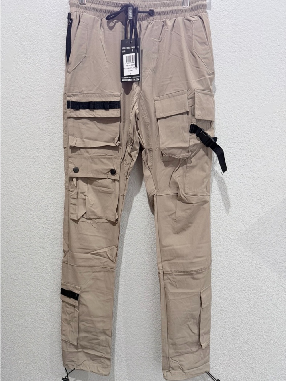 American Stitch Beige Tactical Cargo Pants with Black Trim